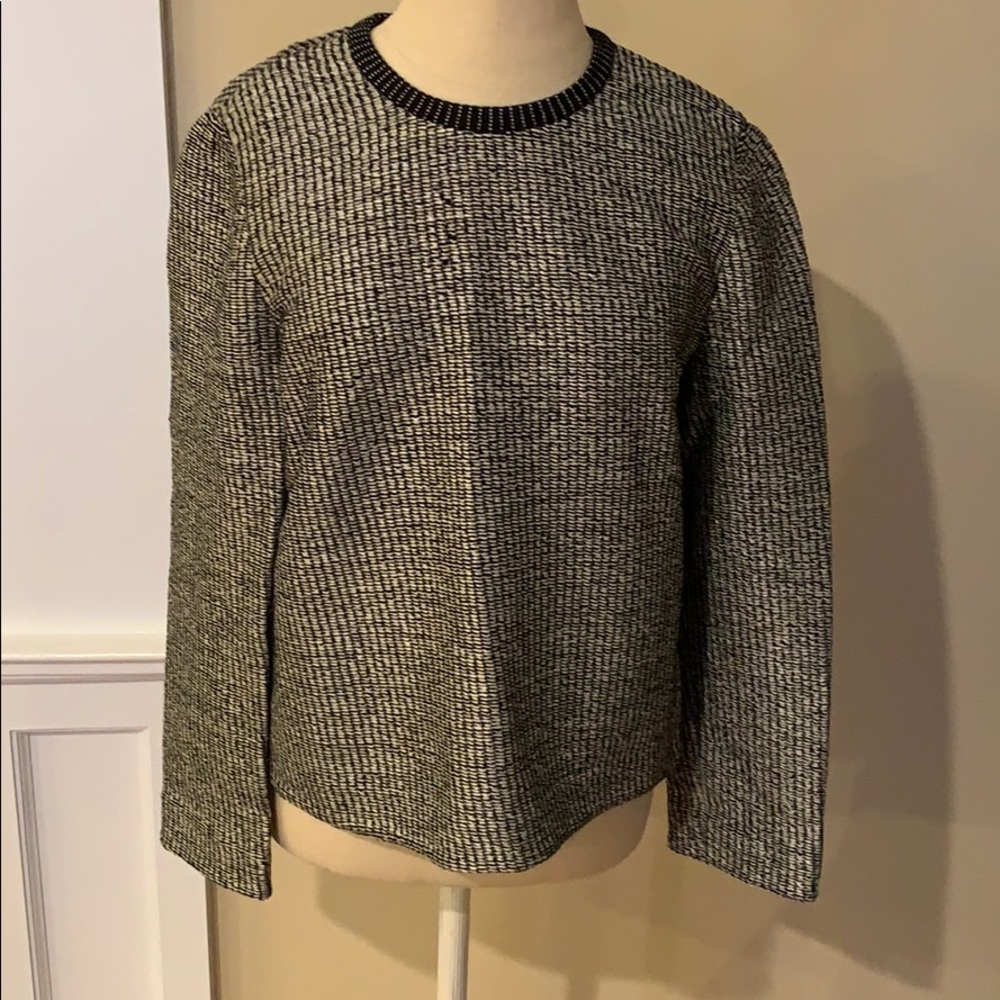 Tory Burch black & white woven long sleeve top